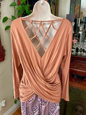 Venus Soft Orange Draping Back LS Top Large